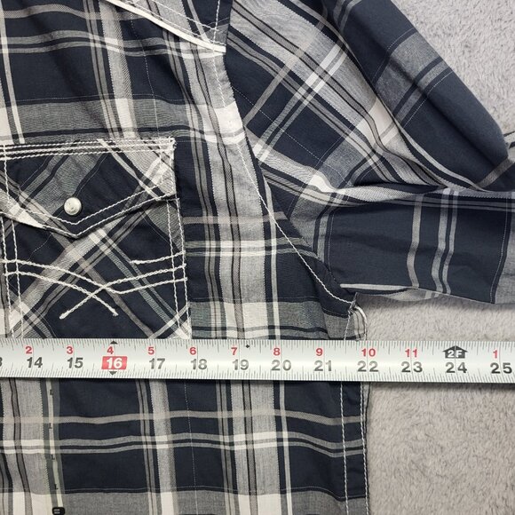 BKE Shirt Mens Large Navy Gray Plaid Standard Fit Pearl Snap Western Cowboy - Picture 4 of 10